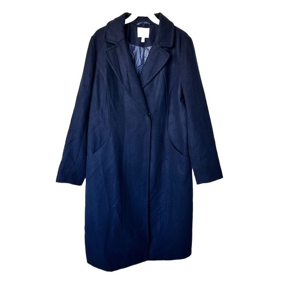 Asos Design Coat Navy Blue Women Longline Pea Coat Size 14 - Picture 1 of 9